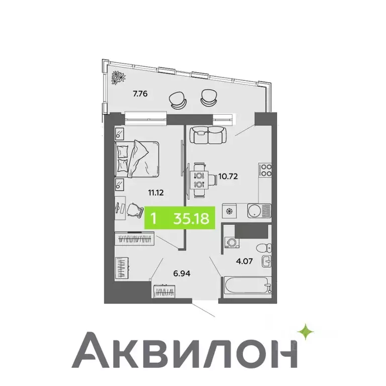 1-к кв. Архангельская область, Архангельск проезд Приорова, 4с1 (35.18 ... - Фото 0