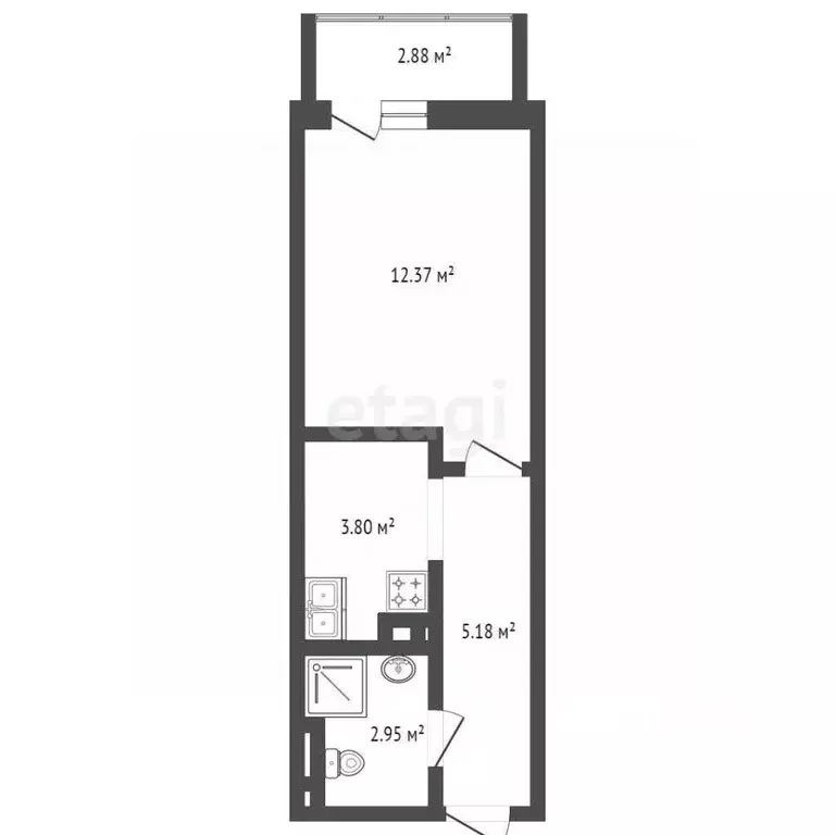 Студия Ростовская область, Ростов-на-Дону ул. Герасименко, 17/1 (26.0 ... - Фото 2