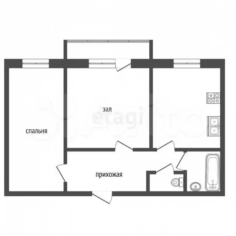 2-к. квартира, 52 м, 1/3 эт. - Фото 0