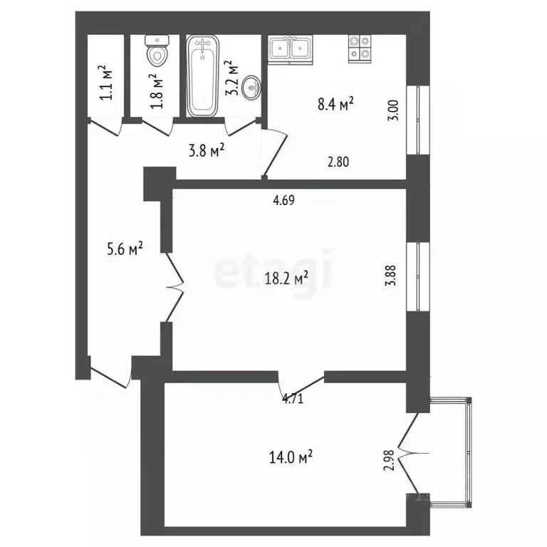 2-к кв. Псковская область, Псков ул. Яна Фабрициуса, 25 (56.1 м) - Фото 2