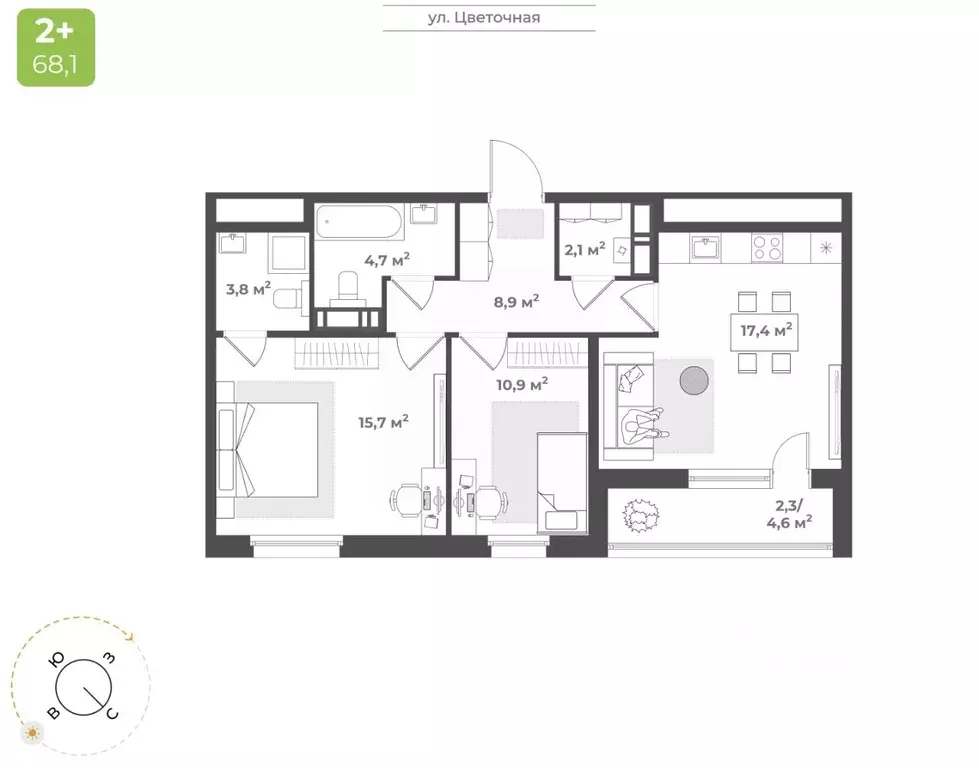 2-к кв. Тверская область, Тверь Соминка мкр,  (65.8 м) - Фото 1