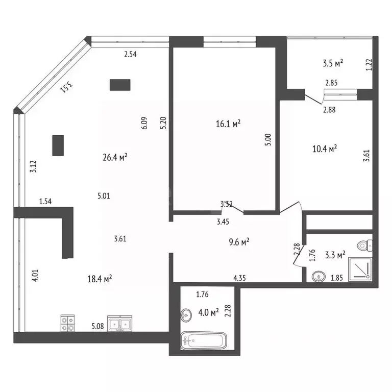 3-к кв. Краснодарский край, Анапа ул. Шевченко, 288Ак2 (88.2 м) - Фото 2