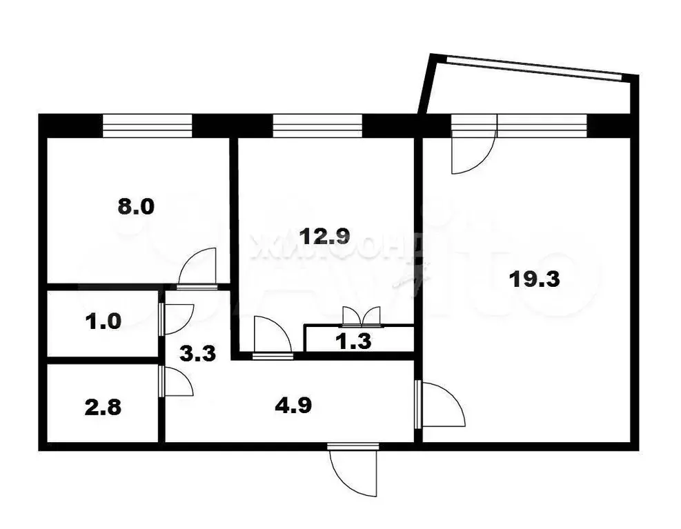 2-к. квартира, 53,5 м, 4/9 эт. - Фото 0