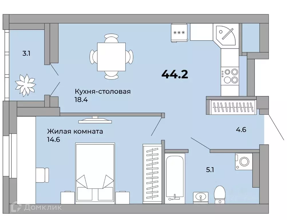 Продаётся 1-к квартира, 44.2 м - Фото 0