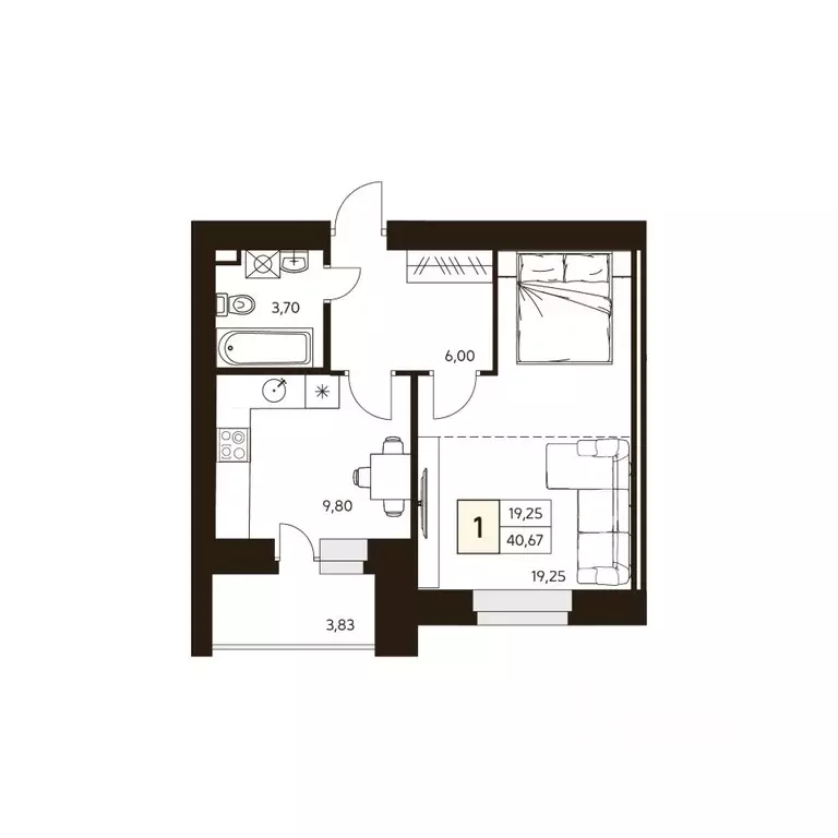 1-к кв. Башкортостан, Уфа ул. Жуковского, 19А (40.67 м) - Фото 1