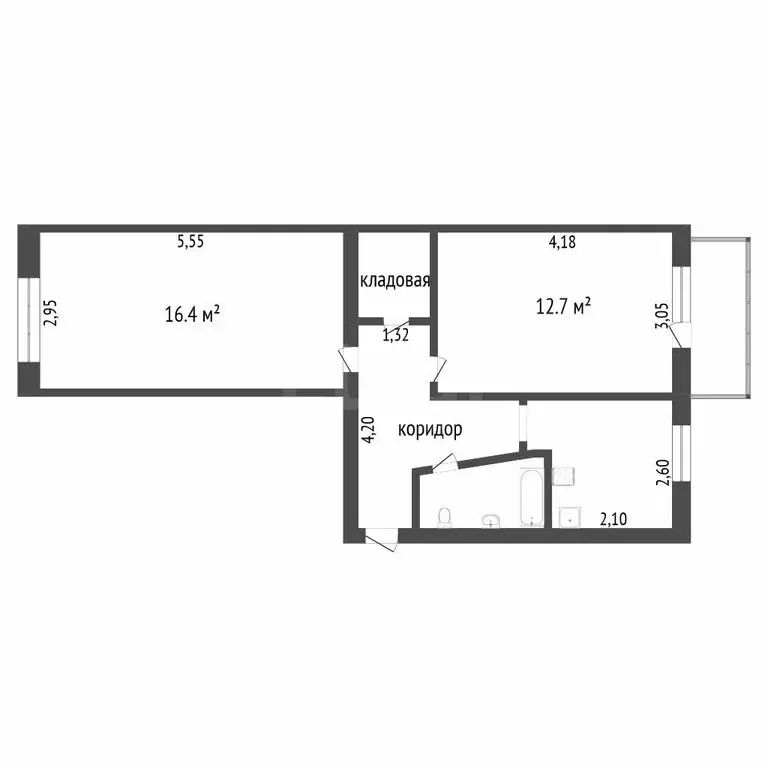 2-комнатная квартира: Тюмень, улица 50 лет Октября, 66 (44.5 м) - Фото 1