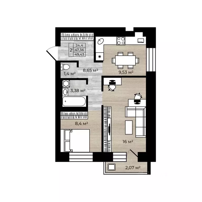 2-к кв. Ярославская область, Ярославский муниципальный округ, пос. ... - Фото 1