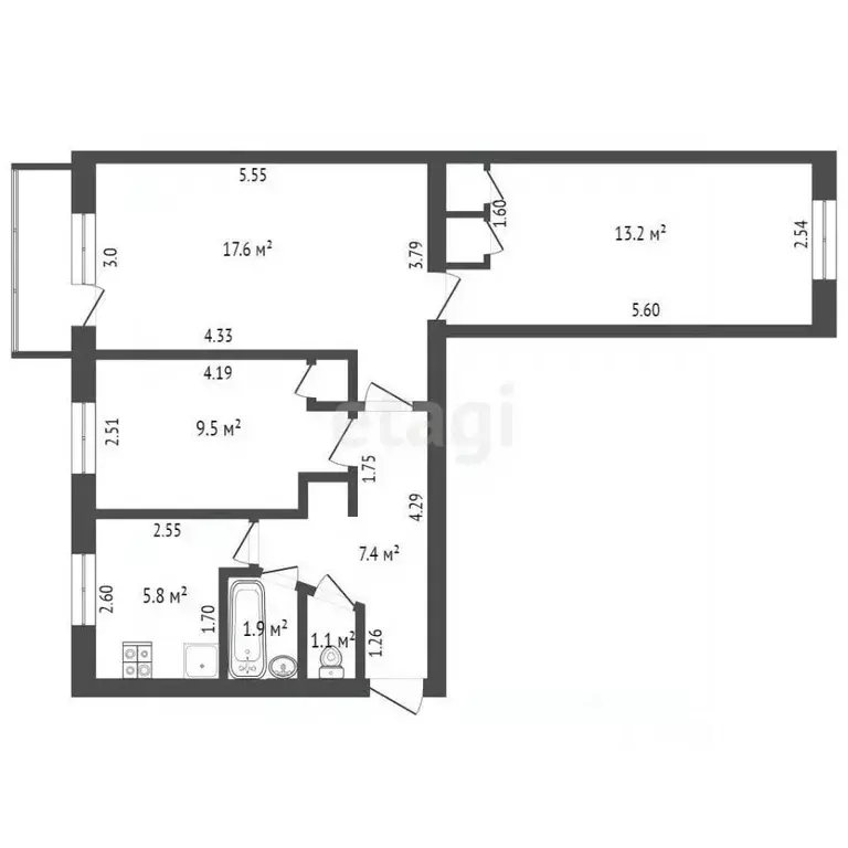 3-к кв. Башкортостан, Стерлитамак ул. Худайбердина, 119 (58.5 м) - Фото 1