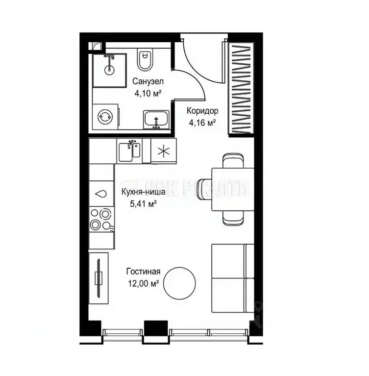 Студия Москва Ильменский проезд, 14к8 (26.0 м) - Фото 2