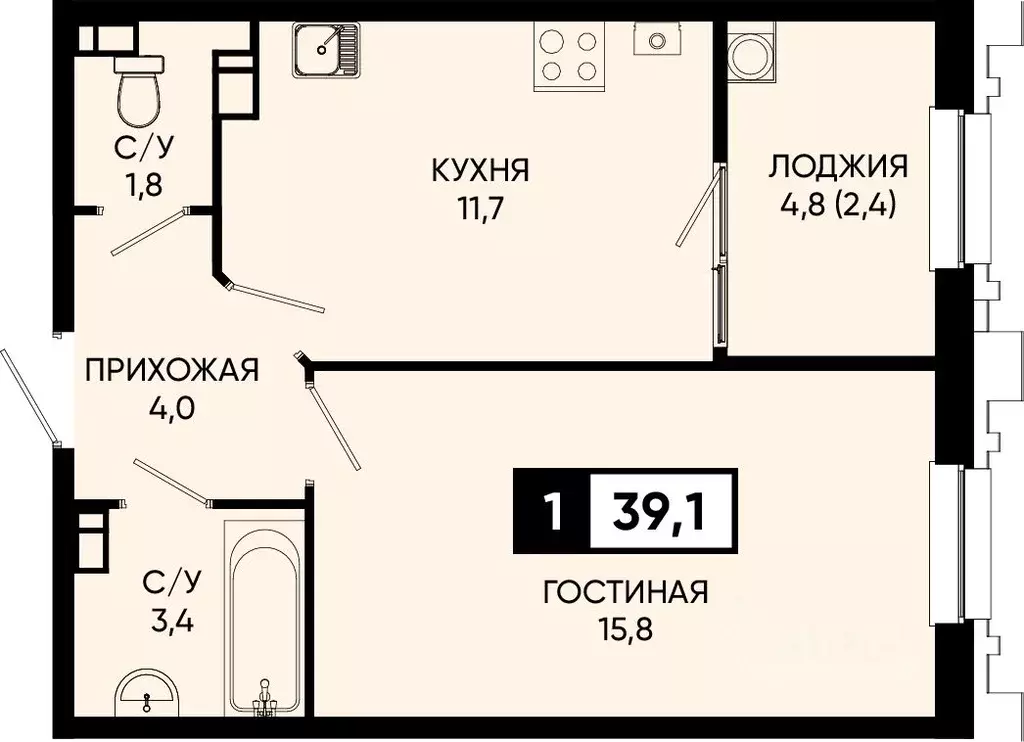 1-к кв. Ставропольский край, Кисловодск городской округ, пос. ... - Фото 1