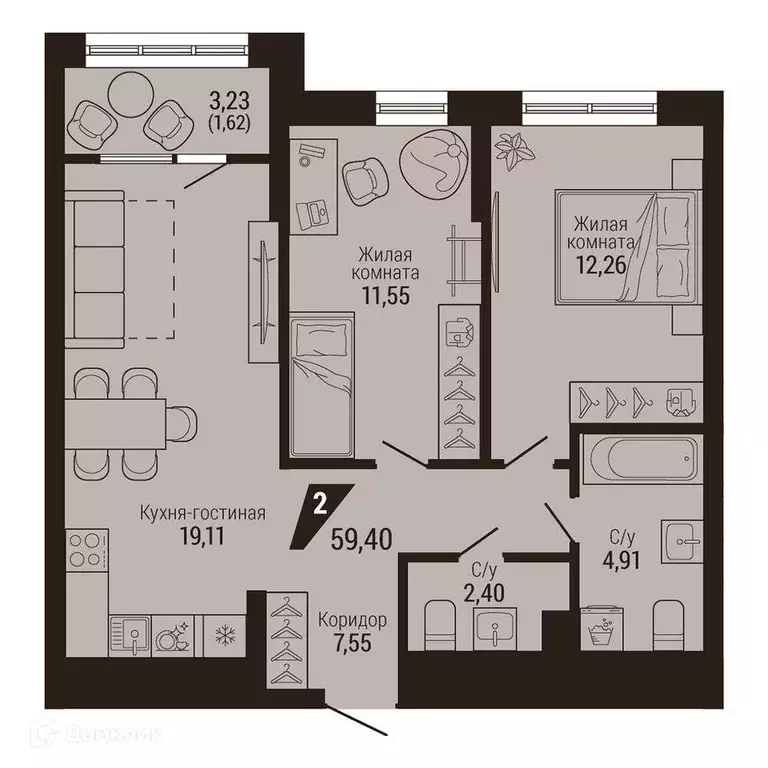Продаётся 2-к квартира, 59.4 м - Фото 0