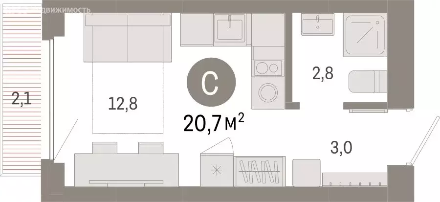 Квартира-студия: Новосибирск, квартал Лебедевский (20.7 м) - Фото 1