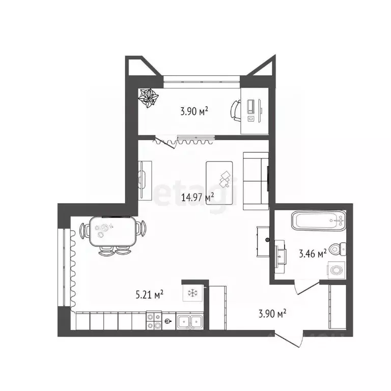 Студия Тюменская область, Тюмень ул. Бориса Прудаева, 7А (31.46 м) - Фото 2