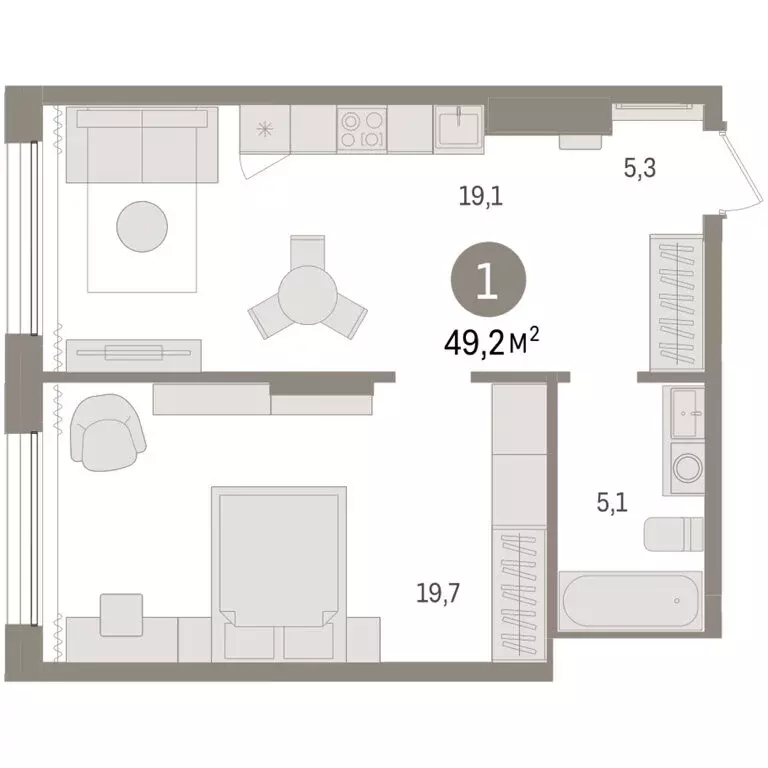 1-комнатная квартира: Тюмень, Краснооктябрьская улица, 4к3 (49.15 м) - Фото 1