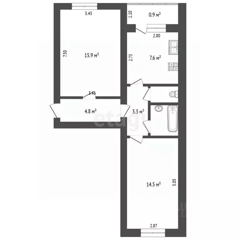 2-к кв. Тамбовская область, Рассказово пер. Тимирязева, 1 (50.1 м) - Фото 2