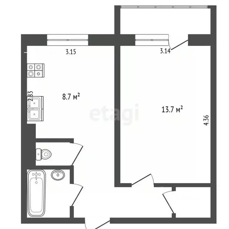 1-к кв. Ямало-Ненецкий АО, Муравленко ул. Дружбы Народов, 16 (33.4 м) - Фото 2