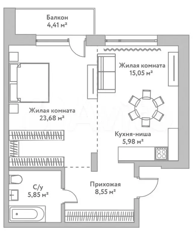 2-к. квартира, 60,4 м, 7/8 эт. - Фото 0