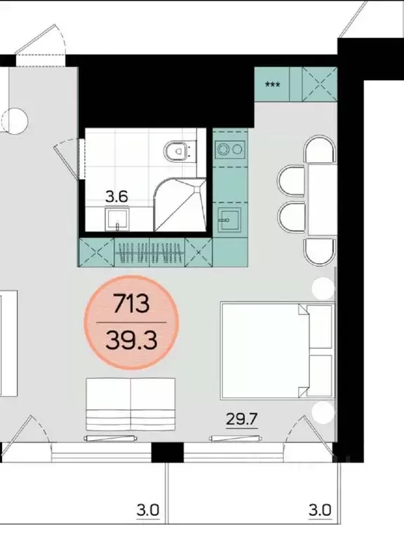 Студия Крым, Евпатория просп. Победы, 1 (39.3 м) - Фото 2