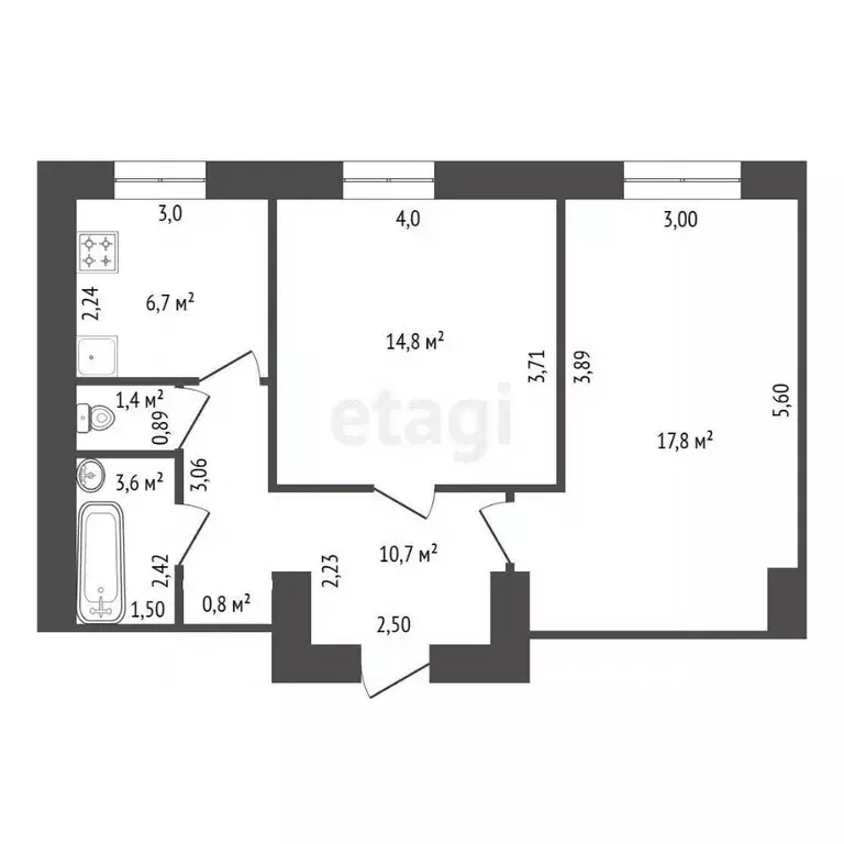 2-к кв. Башкортостан, Уфа ул. Левченко, 2 (56.0 м) - Фото 2
