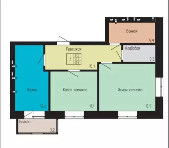 2-комнатная квартира: Ессентуки, Никольская улица, 27/7А (61.9 м) - Фото 0