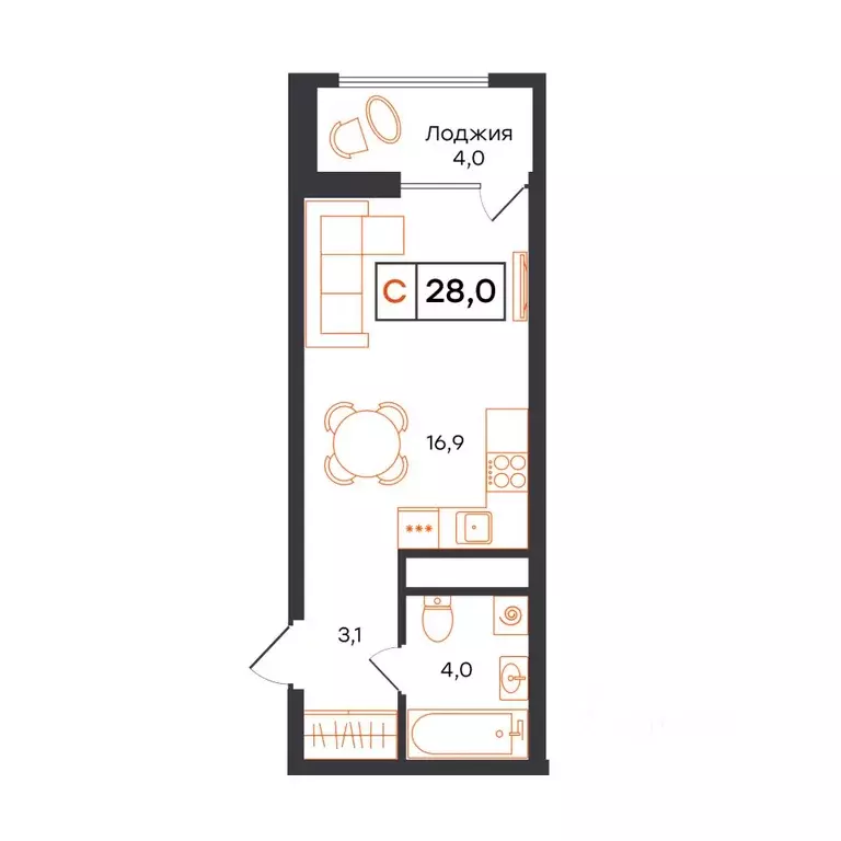 1-к кв. Тюменская область, Тюмень UNO жилой комплекс (28.0 м) - Фото 0