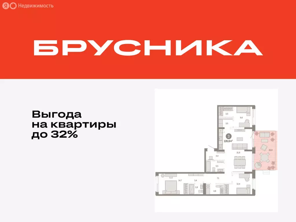 3-комнатная квартира: Тюмень, жилой комплекс На Минской (126.64 м) - Фото 0