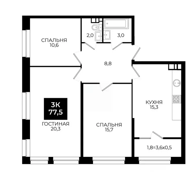 3-к кв. Ставропольский край, Ставрополь ул. Южный обход, 65к1 (77.5 м) - Фото 0