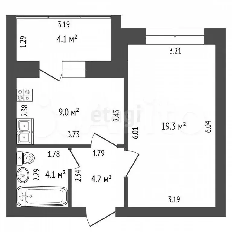 1-к. квартира, 36,6 м, 9/9 эт. - Фото 0