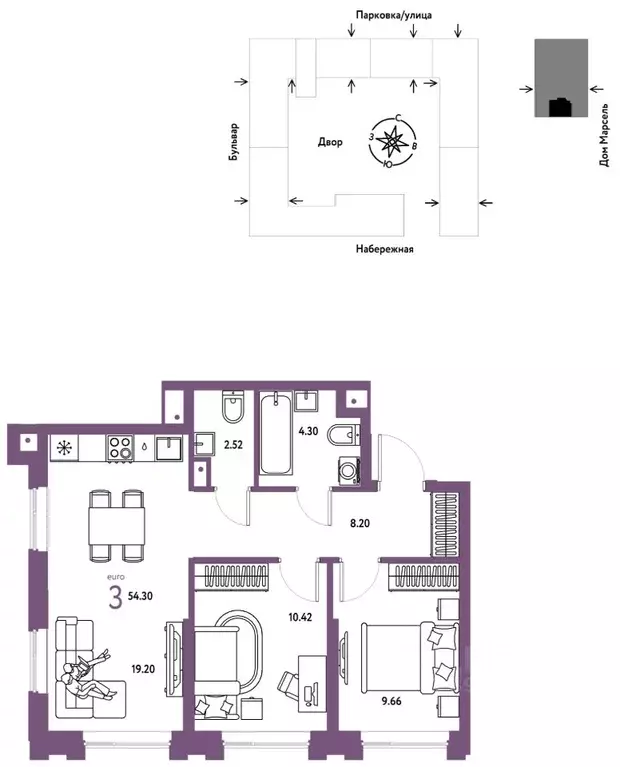 3-к кв. Тюменская область, Тюмень Береговая ул., 78 (54.3 м) - Фото 0