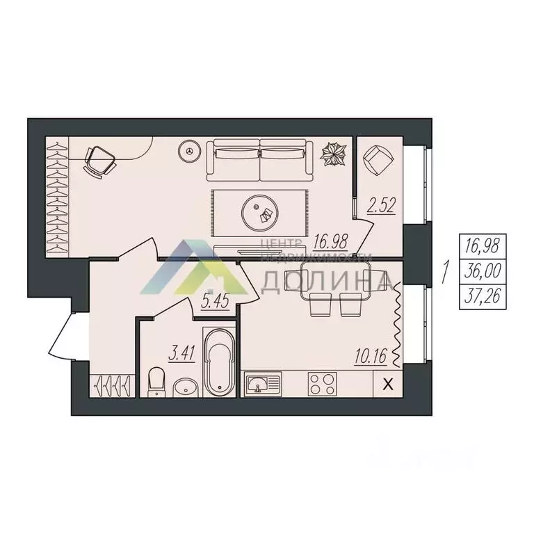 1-комнатная квартира: Волгоград, улица Атласова, 12 (37.3 м) - Фото 1