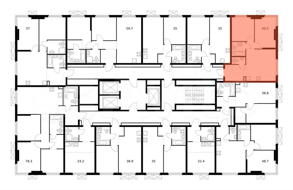 2-к. квартира, 50,5 м, 2/24 эт. - Фото 1