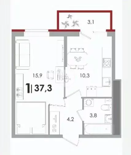 1-к кв. Тверская область, Тверь Южный мкр,  (37.3 м) - Фото 2