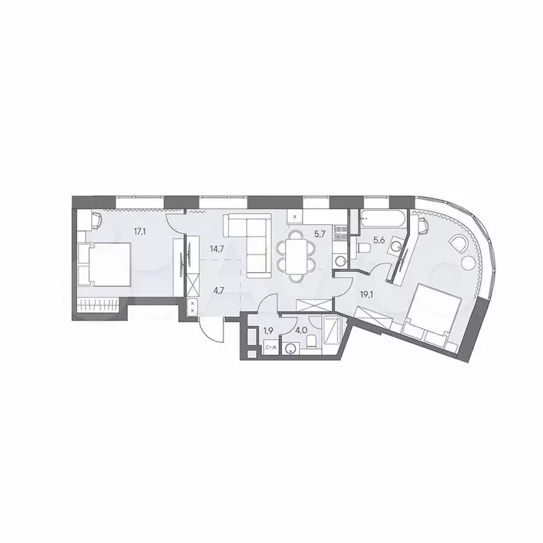 3-к. квартира, 72,8 м, 24/31 эт. - Фото 0