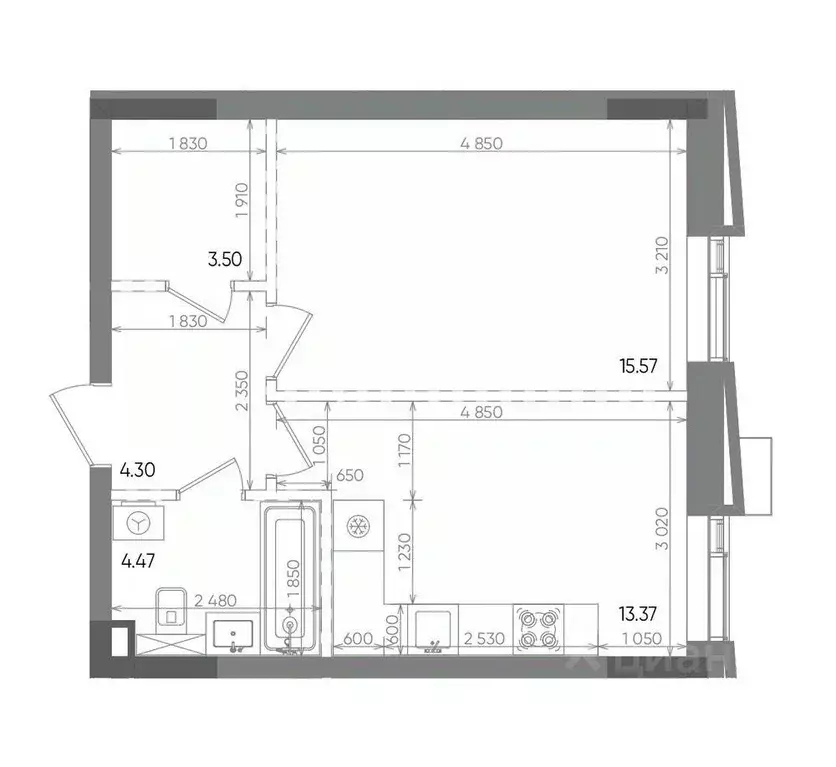 1-к кв. Татарстан, Казань Вознесенский Квартал жилой комплекс (41.21 ... - Фото 1