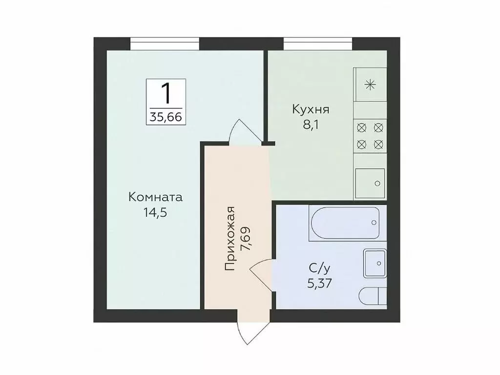 1-комнатная квартира: Самара, улица Победы, 14А (35.66 м) - Фото 0
