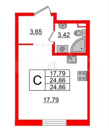 Квартира-студия, 24,9 м, 3/22 эт. - Фото 0