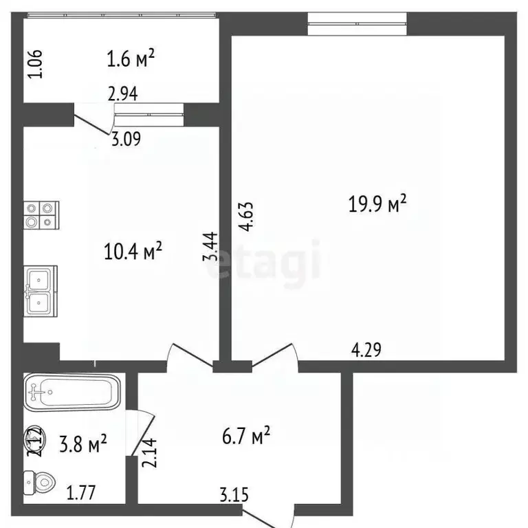 1-к кв. Калининградская область, Калининград Римская ул., 29 (41.0 м) - Фото 2