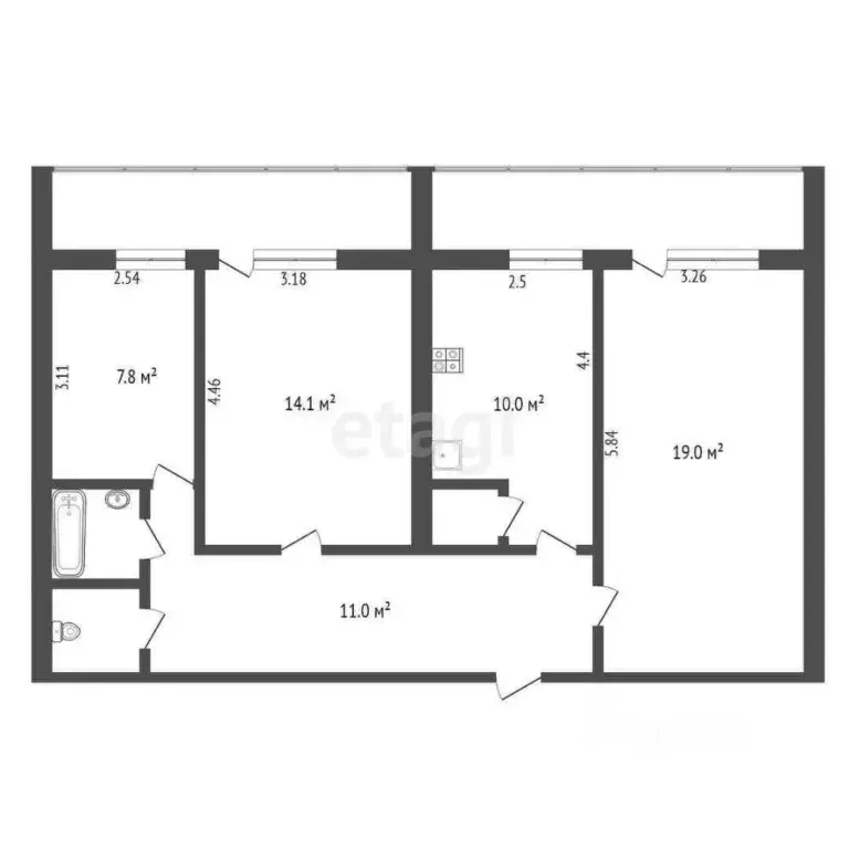 3-к кв. Калужская область, Калуга ул. Генерала Попова, 18 (66.2 м) - Фото 2