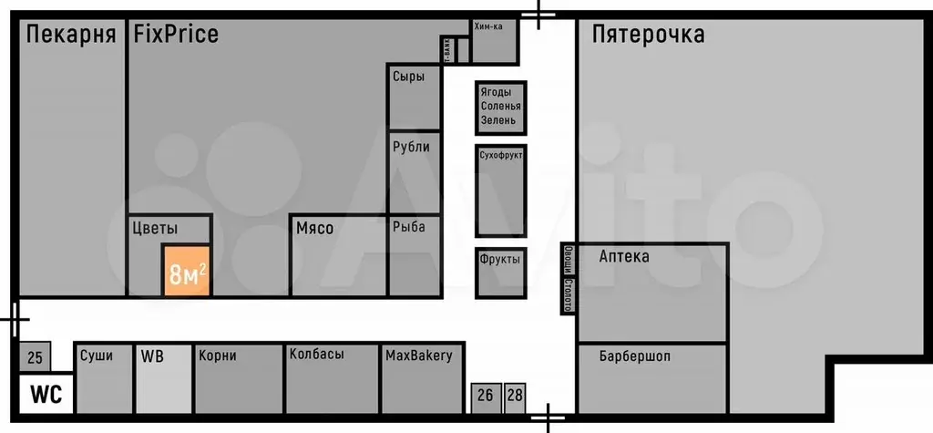 Площадь, 8 м в ТЦ возле Метро на Трафике - Фото 0