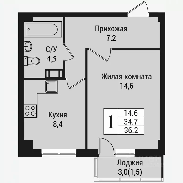 1-к кв. Ленинградская область, Всеволожск Южный мкр, ул. Крымская, 1 ... - Фото 0