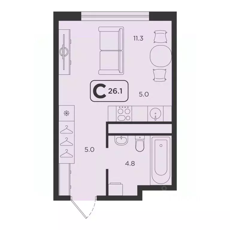 Студия Тюменская область, Тюмень  (26.1 м) - Фото 0