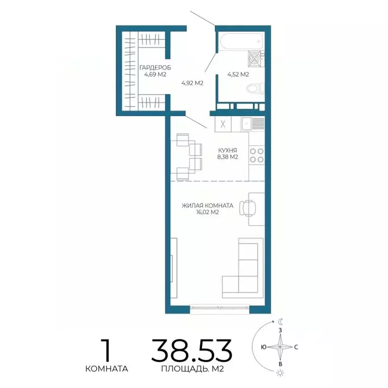 1-к кв. Пензенская область, Пенза Чаадаев жилой комплекс (38.53 м) - Фото 1