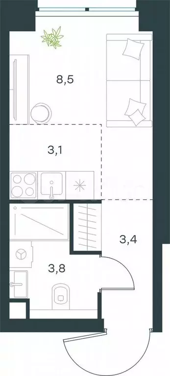 Квартира-студия, 18,8 м, 10/64 эт. - Фото 0