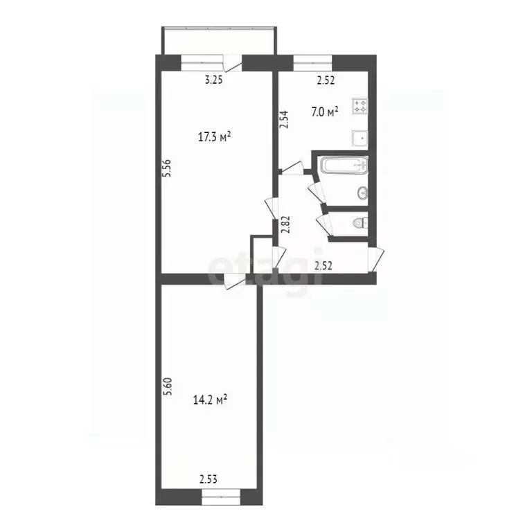 2-к кв. Тюменская область, Тюмень ул. Карла Маркса, 123 (46.4 м) - Фото 2