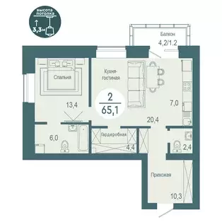 Продаётся 1-к квартира, 65.1 м - Фото 1