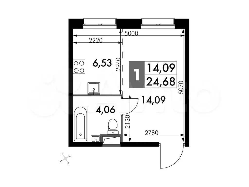 Апартаменты-студия, 24,7м, 13/15эт. - Фото 0