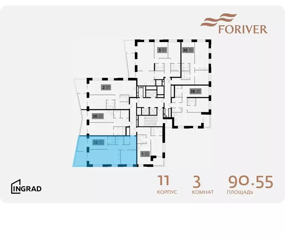 3-к кв. Москва Г мкр, Форивер жилой комплекс, 11 (90.55 м) - Фото 1