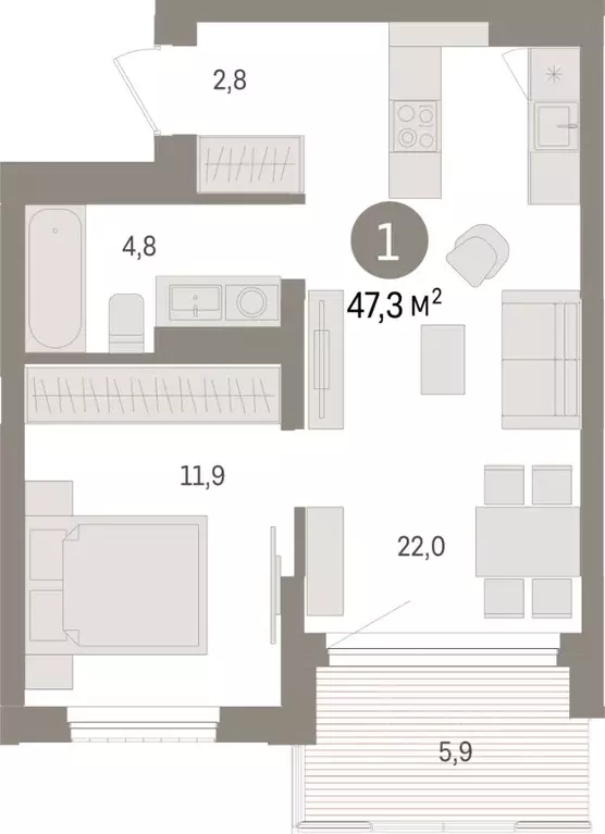 1-к кв. Липецкая область, Липецк пл. Петра Великого, 1 (47.3 м) - Фото 0