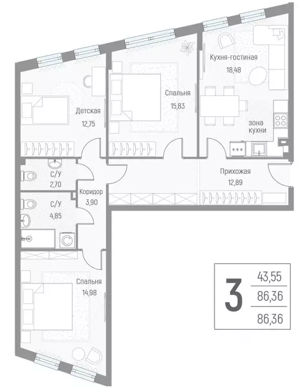 3-к кв. Московская область, Одинцовский городской округ, д. Крюково ... - Фото 1
