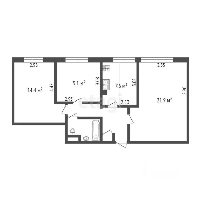 3-к кв. Москва Озерная ул., 23К2 (41.0 м) - Фото 1